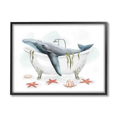 Stupell Industries Whale in Nautical Tub Seafoam Starfish Shells in Frame Wall Art