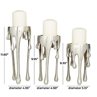 Silver Aluminum Contemporary Candle Holder, Set of 3" 12", 10", 8"