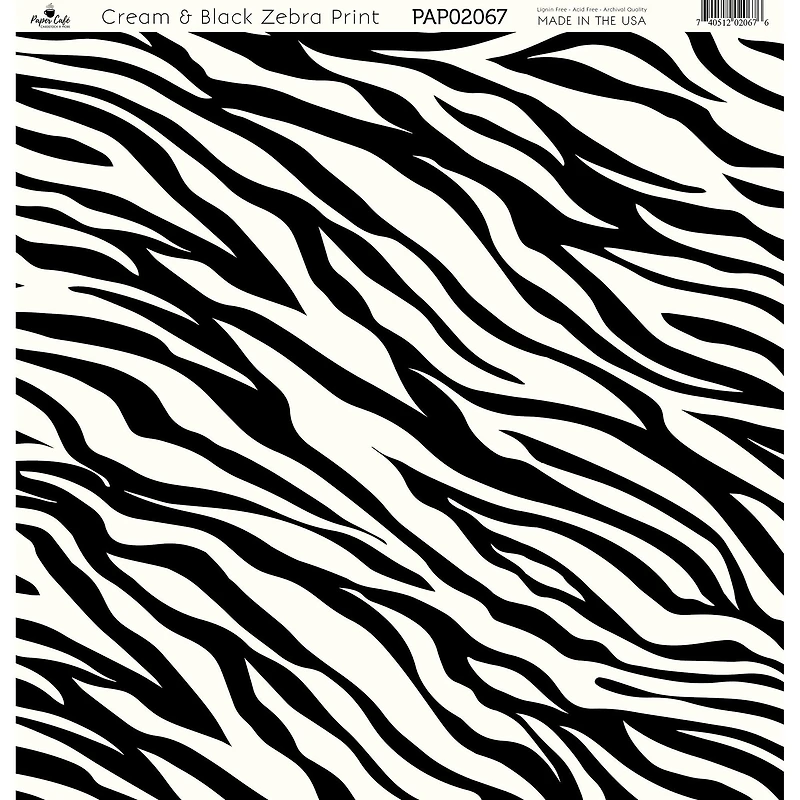 Paper Café Cream & Black Zebra Print 12" x 12" Cardstock, 15 Sheets