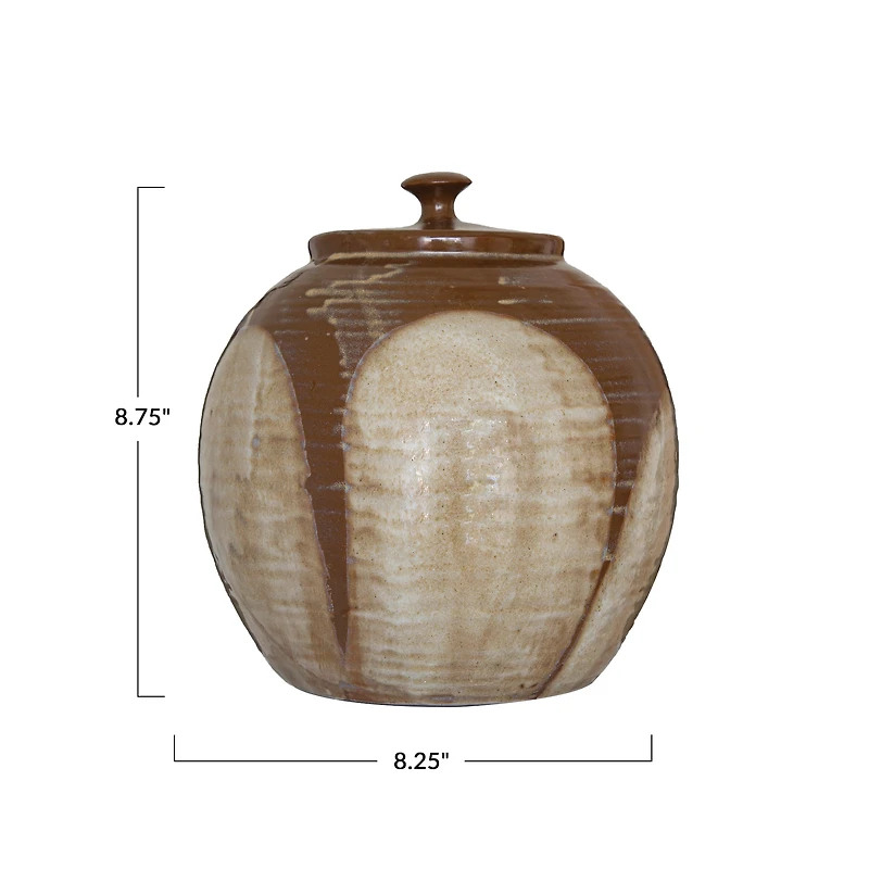Hello Honey® 8.75" Brown Reactive Glaze Farmhouse Stoneware Jar with Lid