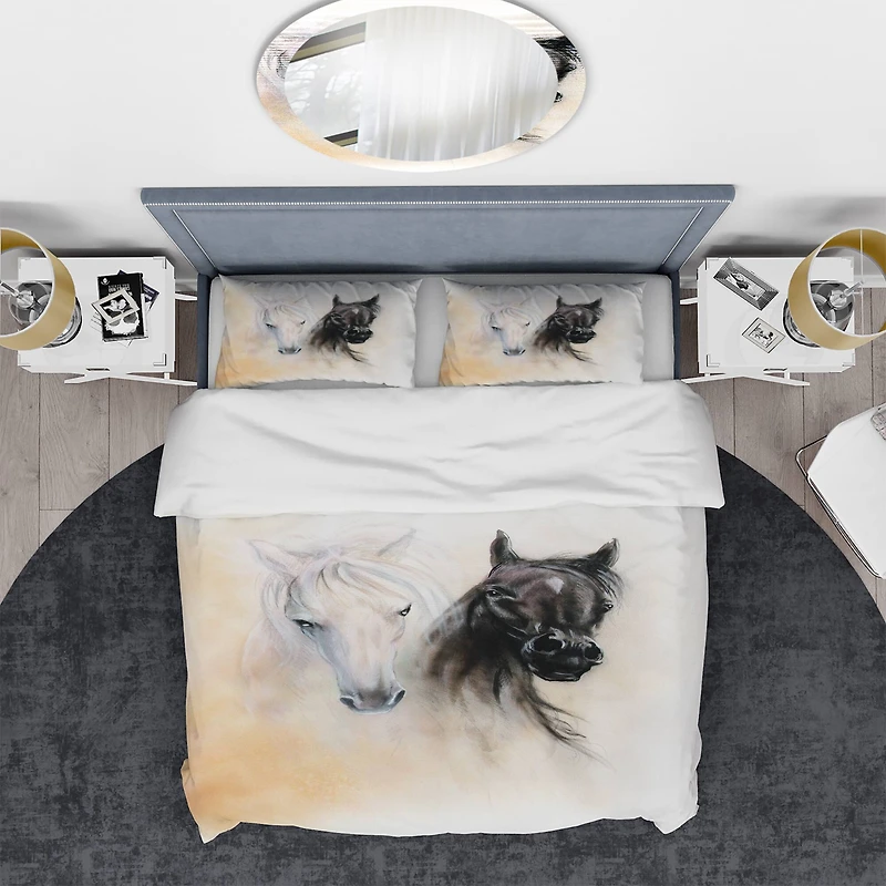 Designart 'Black and White Horse Heads