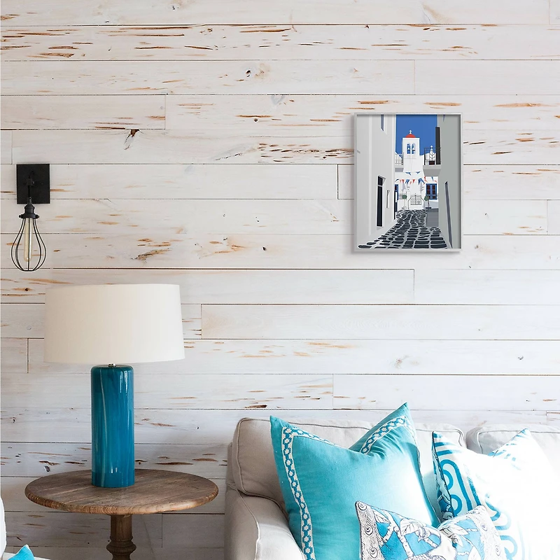 Stupell Industries European Coastal City Street Gray Framed Wall Art