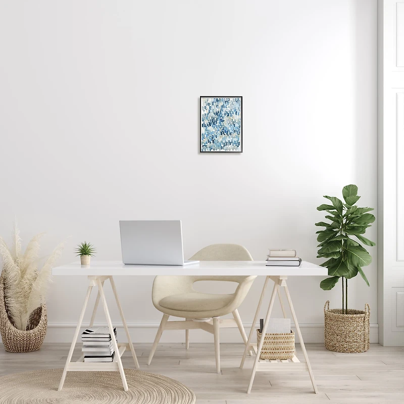 Stupell Industries Coastal Tile Abstract Soft Blue Beige Shapes in Frame Wall Art
