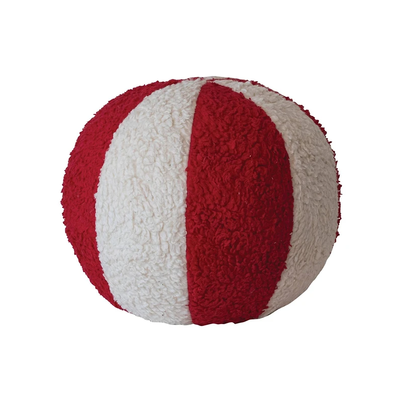 Hello Honey® 10" Red & White Peppermint Candy Sherpa Orb Throw Pillow