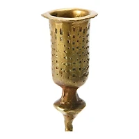 Hello Honey® 9" Antique Brass Hand-Forged Hammered Metal Taper Candle Holder