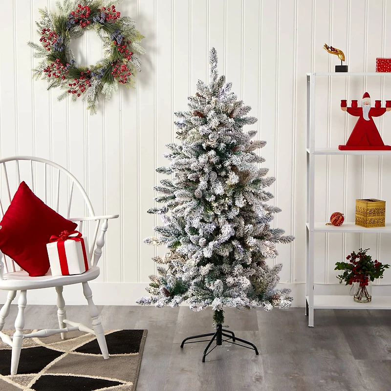 5ft. Unlit Flocked Livingston Fir Artificial Christmas Tree with Pine Cones