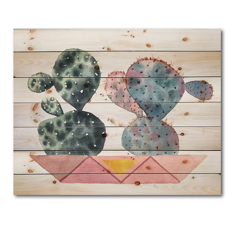 Designart - Cactus Duo In Pink Geometric Pots