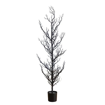 4ft. Pre-Lit Artificial Halloween Black Spooky Twig Tree with 160 Orange & Purple Copper Wire String LED Lights