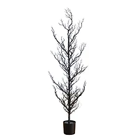 4ft. Pre-Lit Artificial Halloween Black Spooky Twig Tree with 160 Orange & Purple Copper Wire String LED Lights