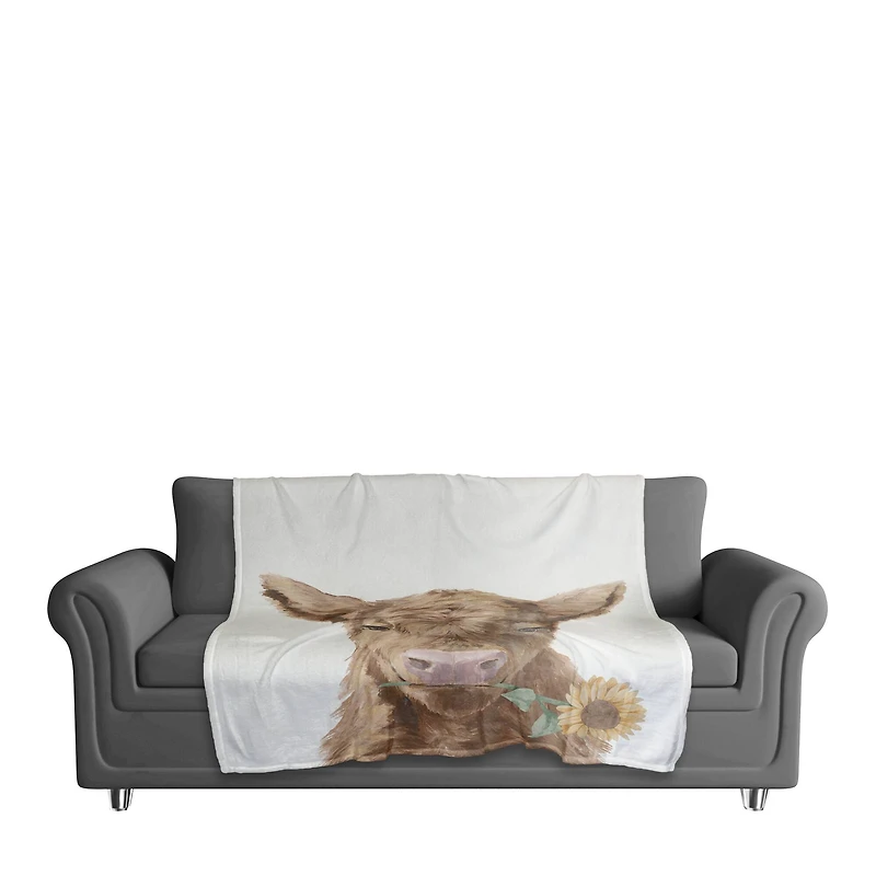 50" x 60" Baby Highland Cow Sunflower Coral Fleece Blanket