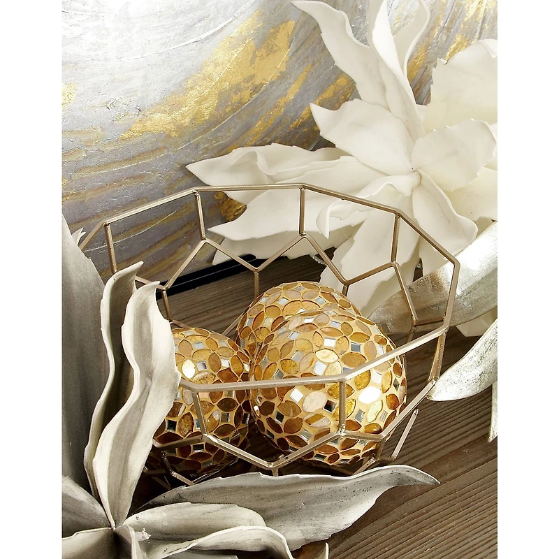 4" Glam Gold & White Plastic Orb Vase Fillers, 4ct.