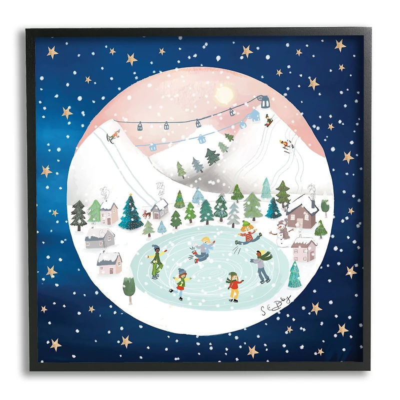 Stupell Industries Ice Skating Christmas Snow Scene Framed Giclee Art