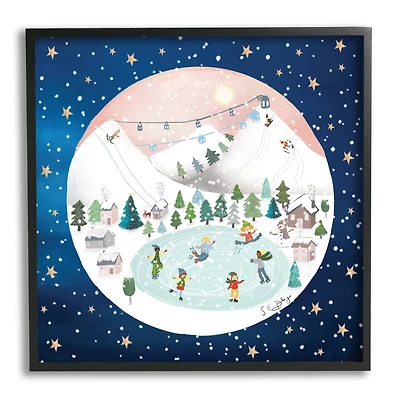 Stupell Industries Ice Skating Christmas Snow Scene Framed Giclee Art