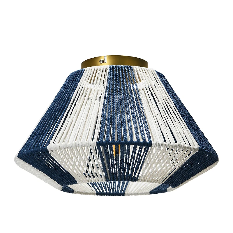 Hello Honey® Navy & White Flush Mount Ceiling Light with Woven Paper Rope Shade