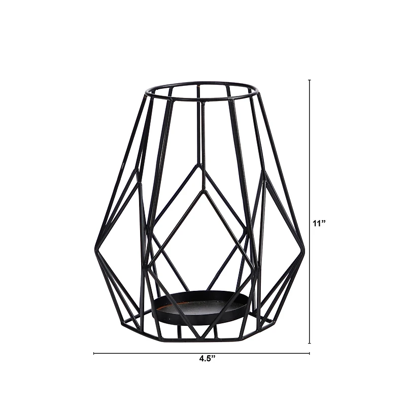 11" Geometric Black Metal Wire Votive Tea Lantern Candle Holder