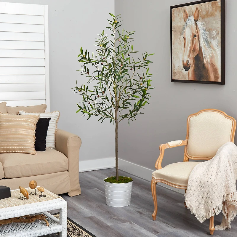 6ft. Olive Artificial Tree in White Tin Planter