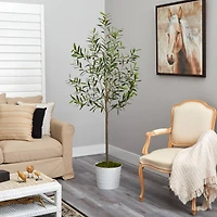 6ft. Olive Artificial Tree in White Tin Planter