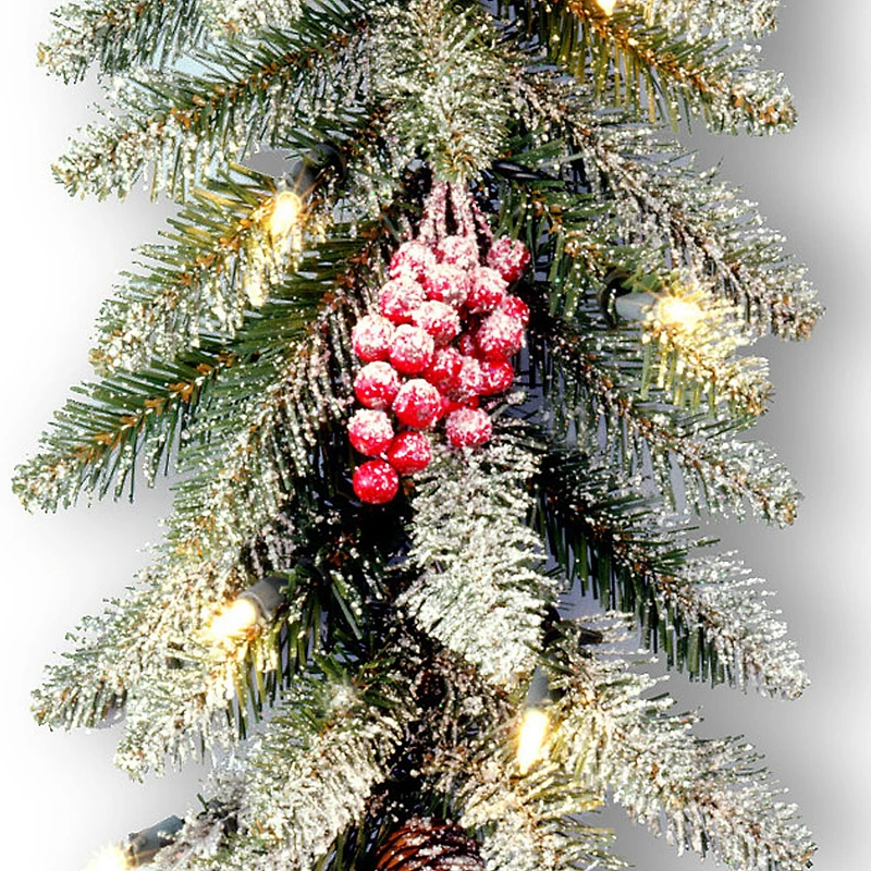 9' X 10" Pre-lit Dunhill® Fir Artificial Christmas Garland with Snow, Red Berries, Cones and 50 Clear Lights
