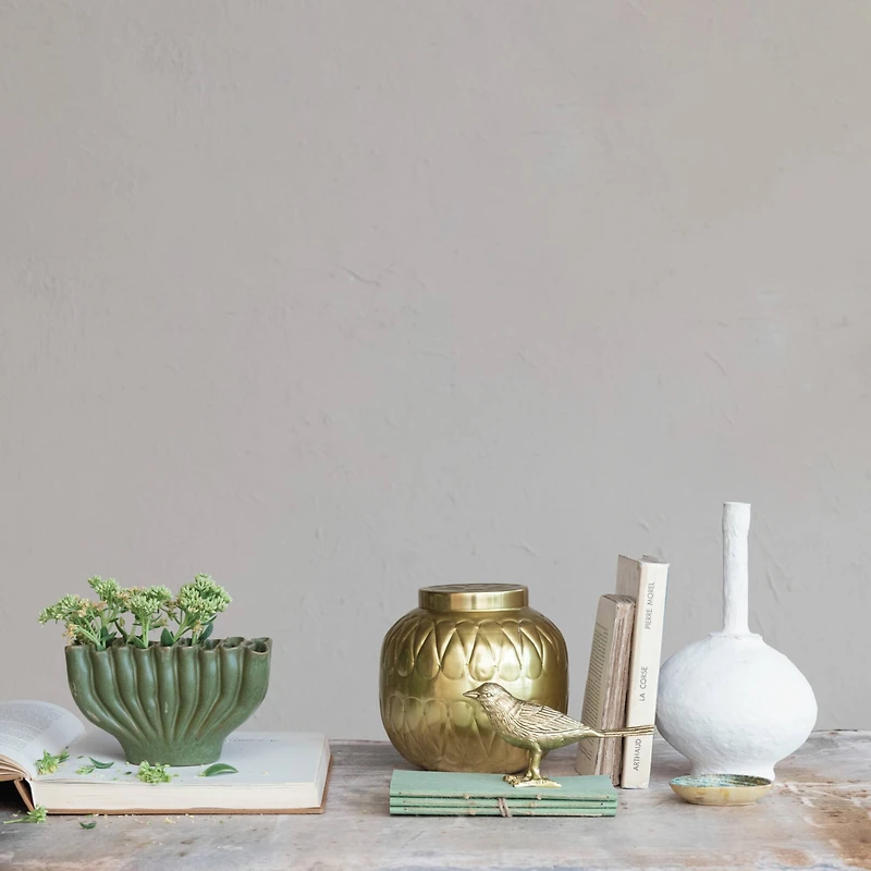 Hello Honey® 8" Green 9 Sectioned Sculptural Stoneware Vase