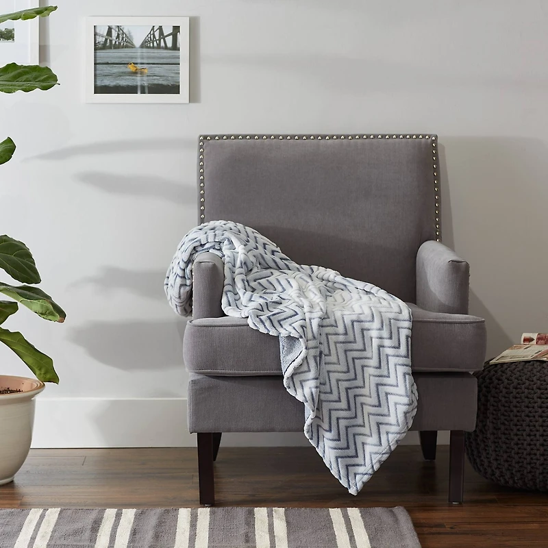 DII® French Blue Chevron Plush Throw