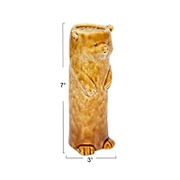 Hello Honey® 7" Brown Reactive Crackle Glaze Stoneware Bear Vase