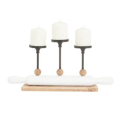 White Fir Modern Farmhouse Candelabra, 9" x 20" x 4"