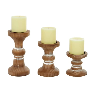 Brown Wood Farmhouse Candle Holder Set