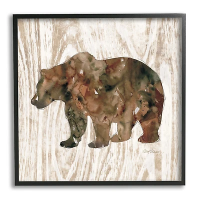 Stupell Industries Forest Bear Watercolor Silhouette Rustic Grain Pattern Framed Wall Art
