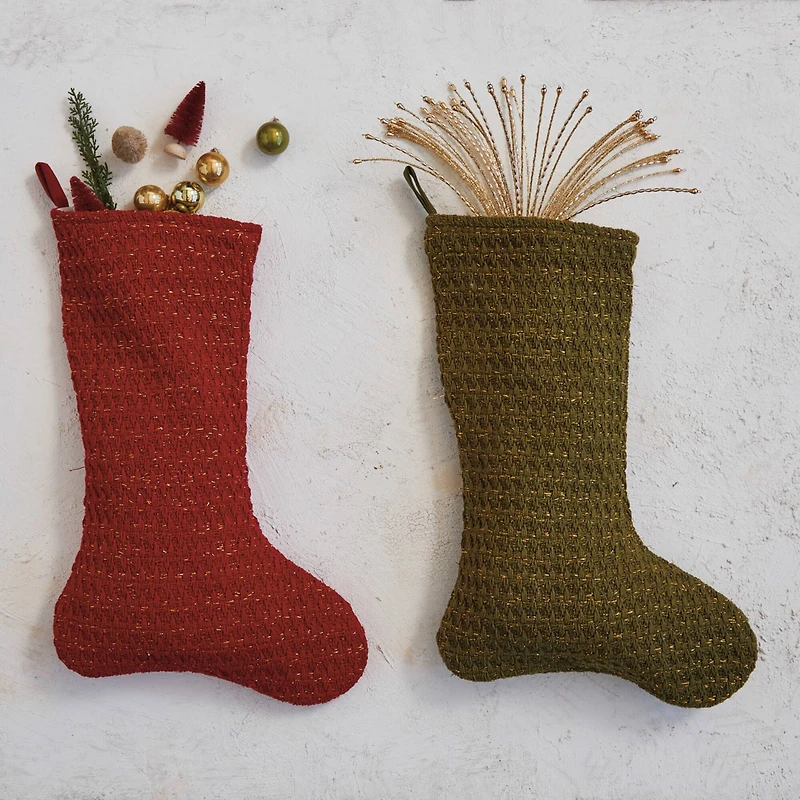 Hello Honey® 20" Green Woven Cotton Stocking Décor