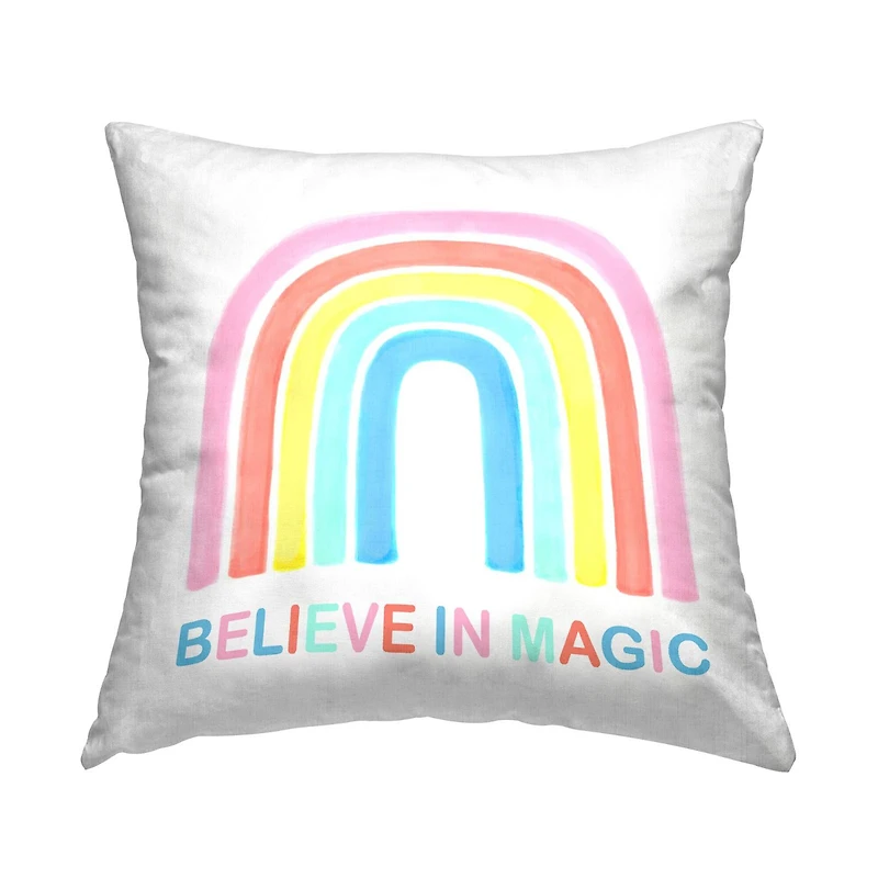 Stupell Industries Believe In Magic Phrase Children's Vibrant Pastel Rainbow Throw Pillow 18" x 18"