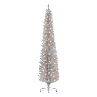 6ft. Pre-Lit Silver Tinsel Artificial Christmas Tree, Clear Lights