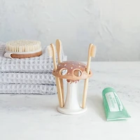 Hello Honey® 5" Brown & White Mushroom Motif Stoneware Toothbrush Holder