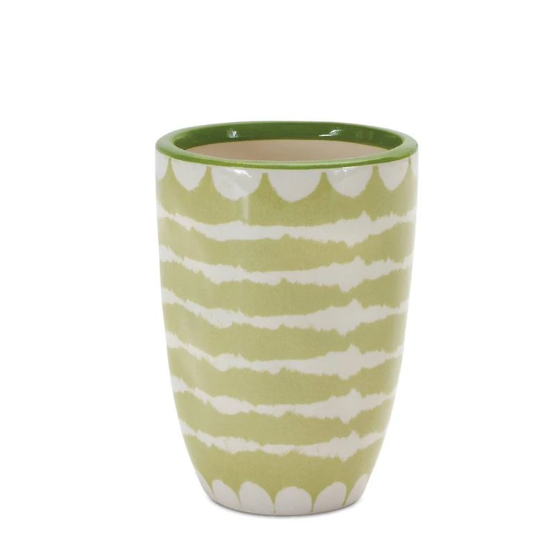 Green Striped Dolomite Vase Planter Set