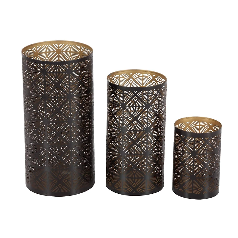 Set of 3" Brown Metal Eclectic Lantern, 12", 10", 6"