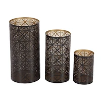 Set of 3" Brown Metal Eclectic Lantern, 12", 10", 6"