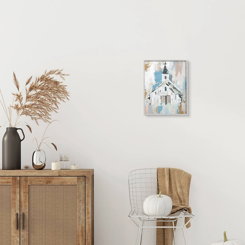 Stupell Industries Distressed Country Church House Abstract Pattern Framed Wall Art