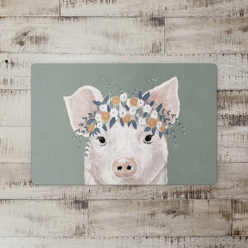 Pig With Flowers 18" x 27" Floor Mat