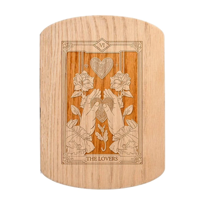 11" x 8" The Lovers Tarot Redwood Oval Cutting Board