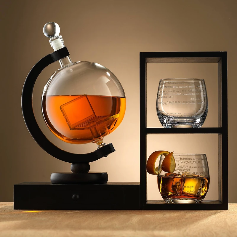 JoyJolt® Executive Computer 3-Piece Whiskey Decanter & Glasses Set