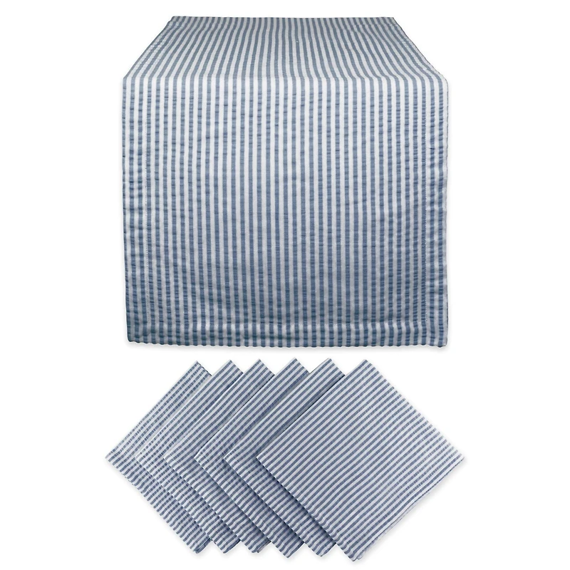 DII® French Blue Seersucker Table Runner & Napkin Set