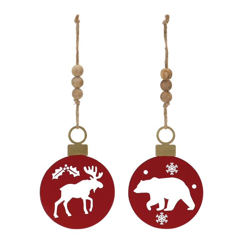 Metal Cut Out Bear & Moose Ornament Set