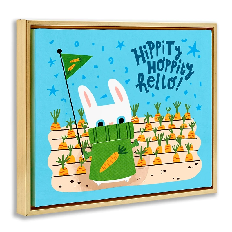 Stupell Industries Hippity Hoppity Hello Bunny Floater Framed Art