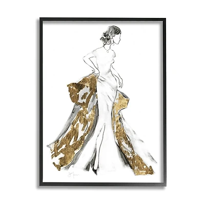 Stupell Industries Elegant Fashion Female Glam Coat Evening Dress Framed Wall Art