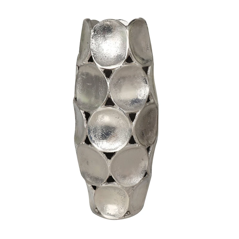 Silver Aluminum Geometric Open Framed Vase Set with Circular Plates