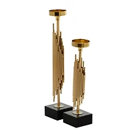 The Novogratz Gold Stainless Steel Vertical Pipe Stand Candle Holder Set