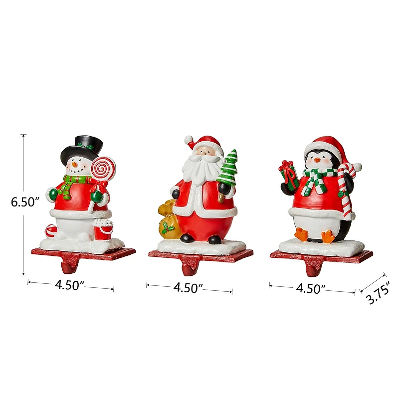 Glitzhome® 7" Santa, Snowman & Penguin Stocking Holder Set