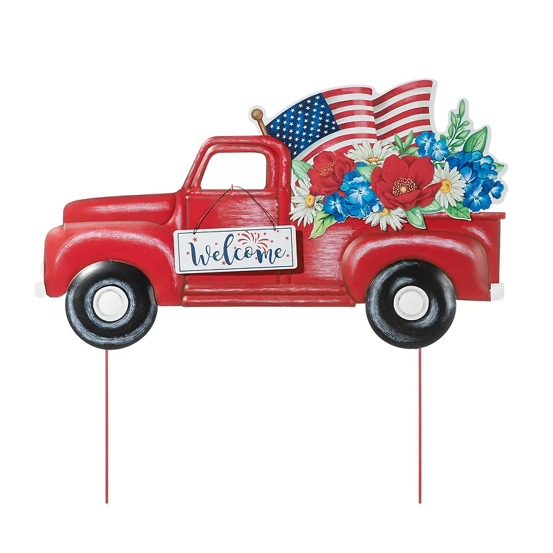Glitzhome® 23.5" Americana Red Truck Metal Yard Stake
