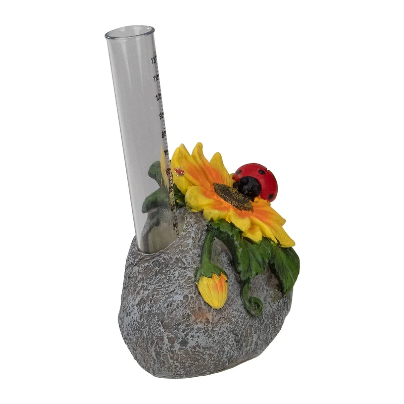 7" Sunflower & Ladybug Rock Garden Rain Gauge
