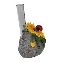 7" Sunflower & Ladybug Rock Garden Rain Gauge
