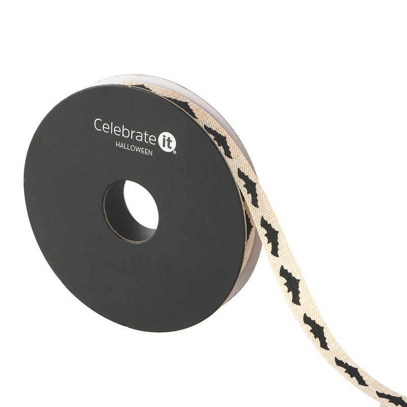 3/8" x 4yd. Black Bats Linen Ribbon by Celebrate It® Halloween